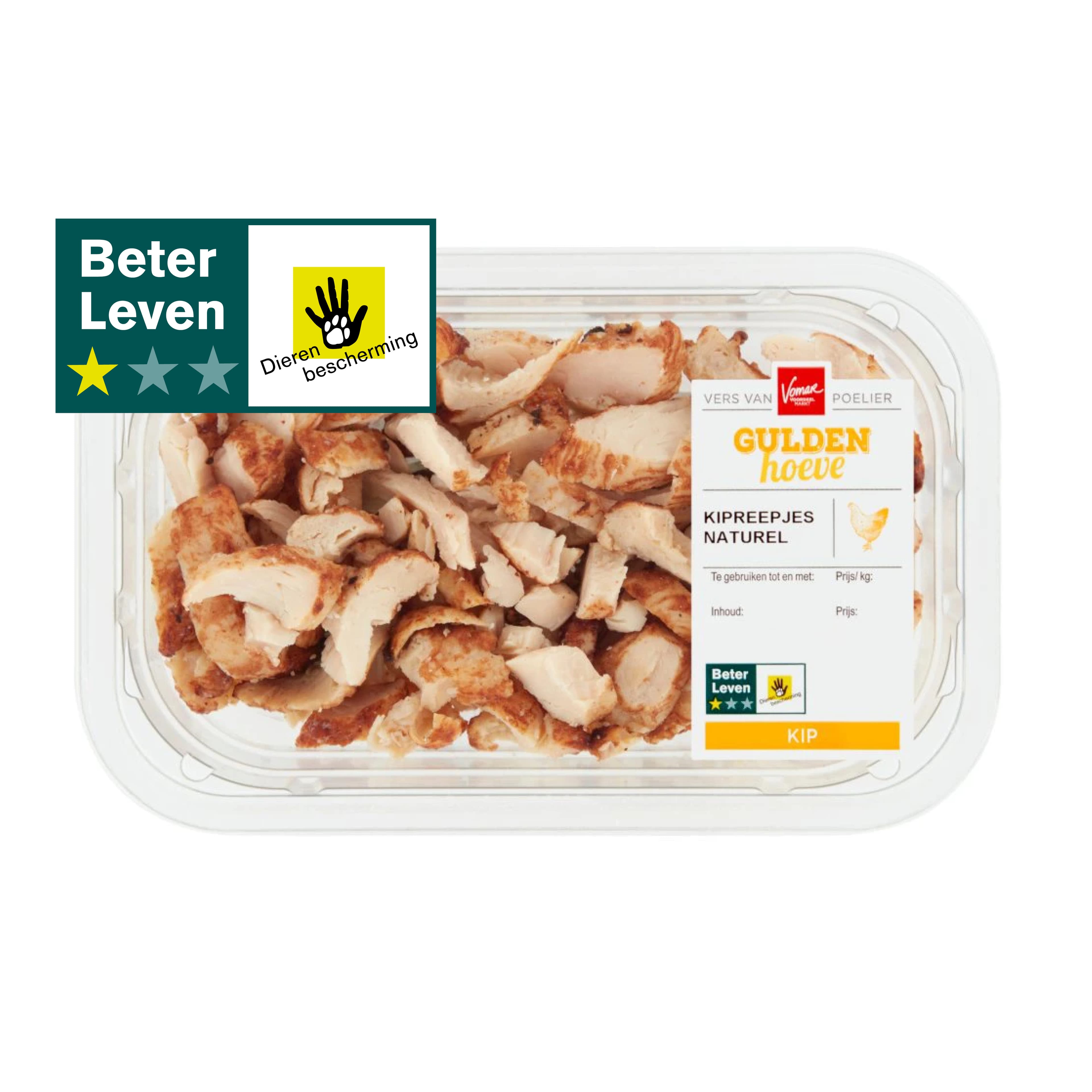 Gegaarde kipreepjes nat 1*