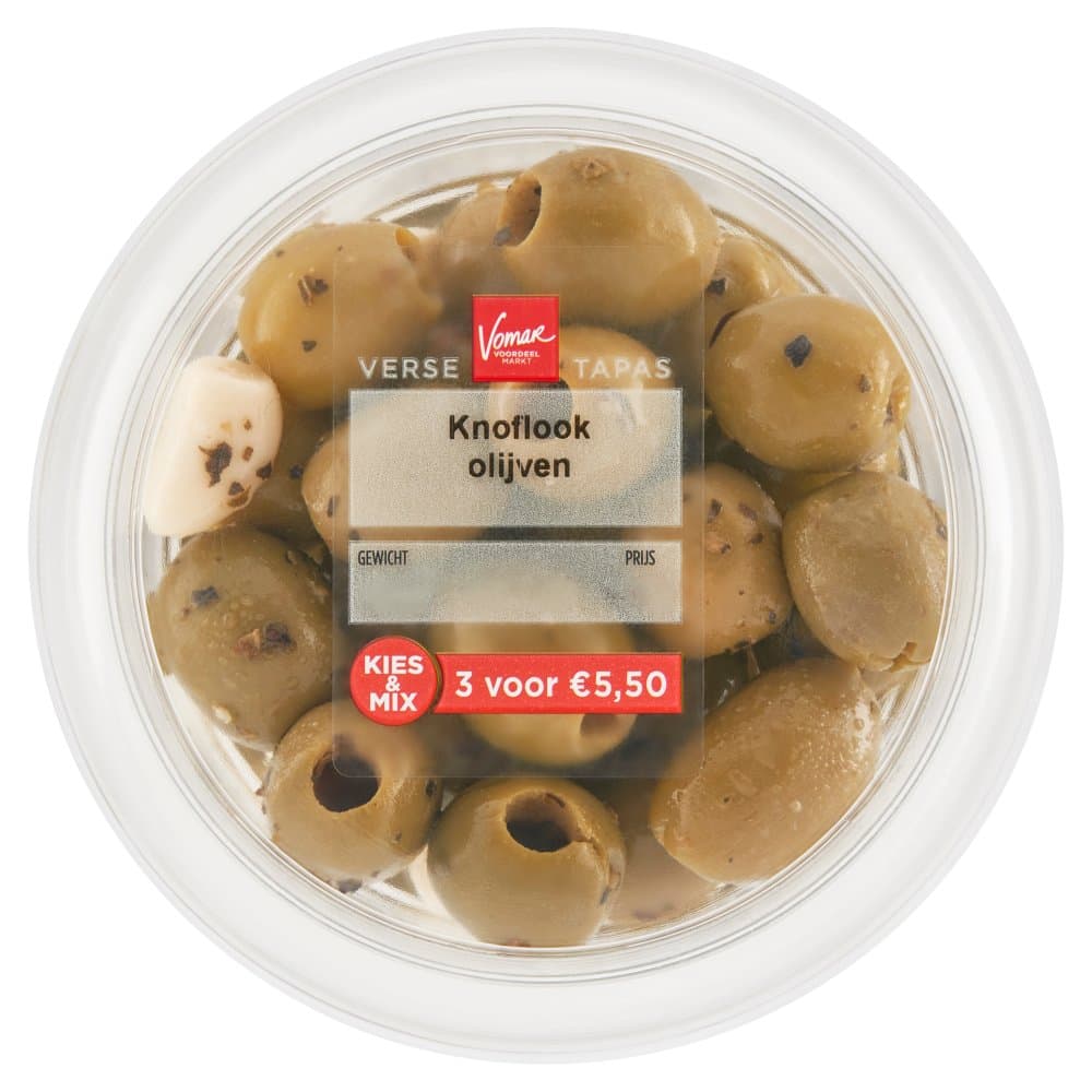 Vomar olijven knoflook 130gr