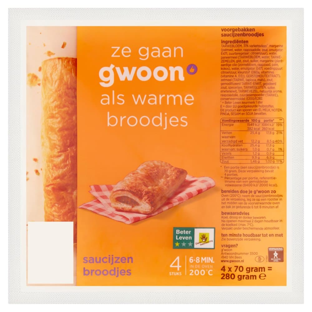 G'woon saucijzenbroodje 4 st