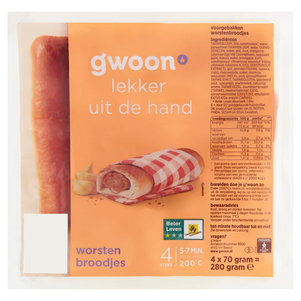 G'woon worstenbroodje 4 st