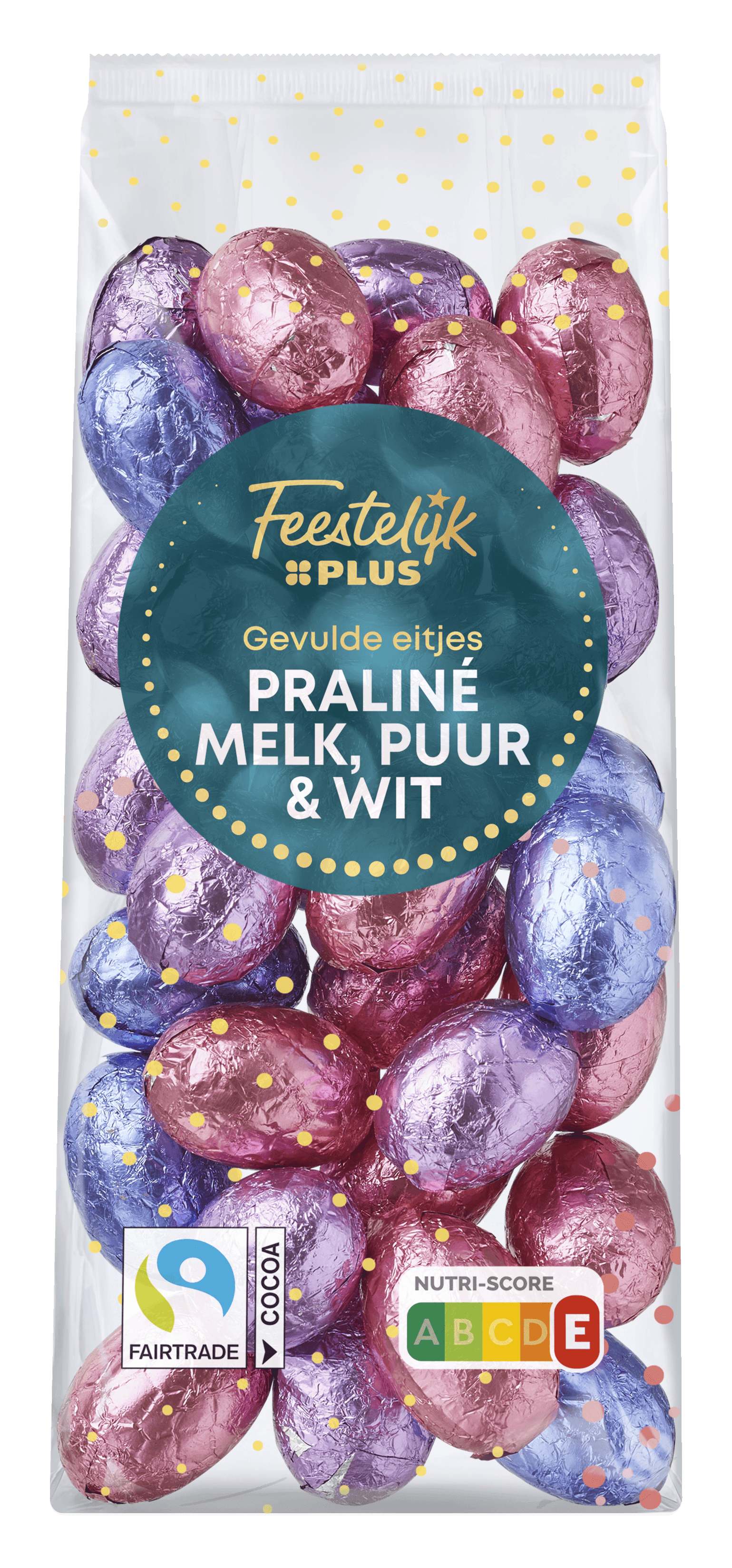 Feestelijk PLUS Paaseitjes melk puur wit praliné