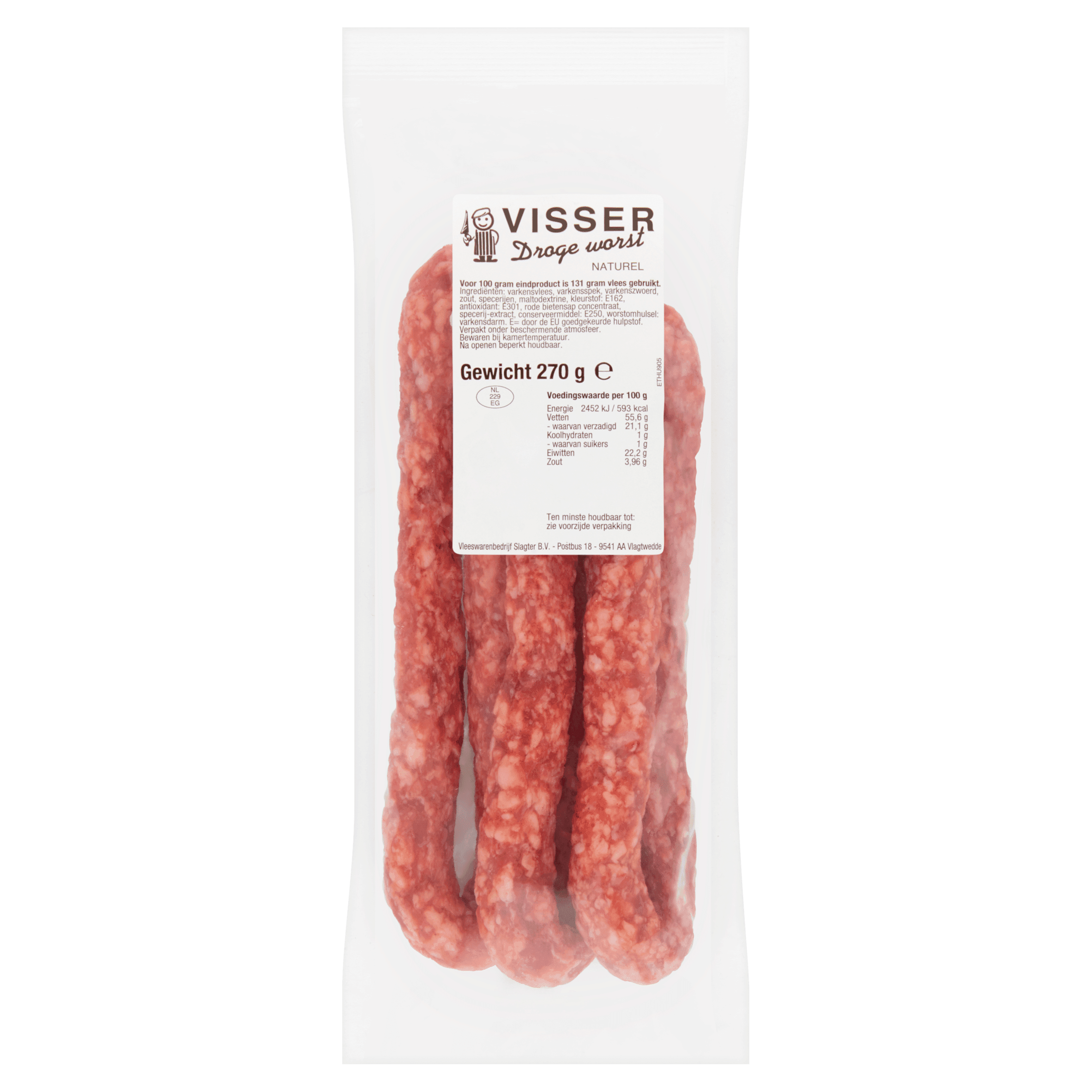 Visser Droge worst naturel 3 stuks