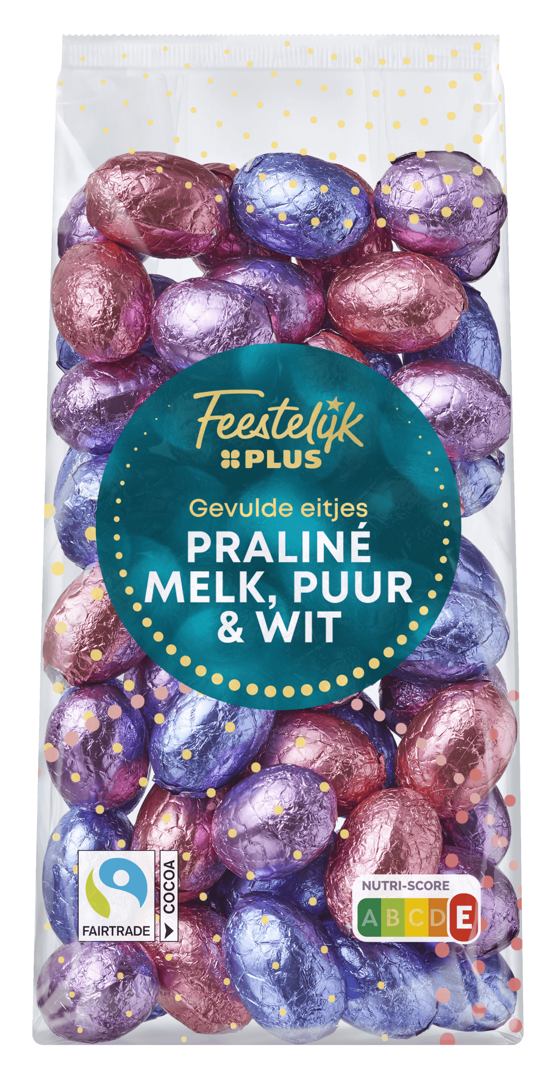 Feestelijk PLUS Paaseitjes melk puur wit praliné