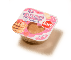 Witte choco/framboos pancakes