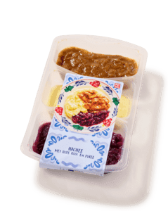 Hachee met rode kool en aardappelpuree