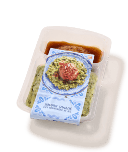 Spinaziestamppot met hamburger in jus