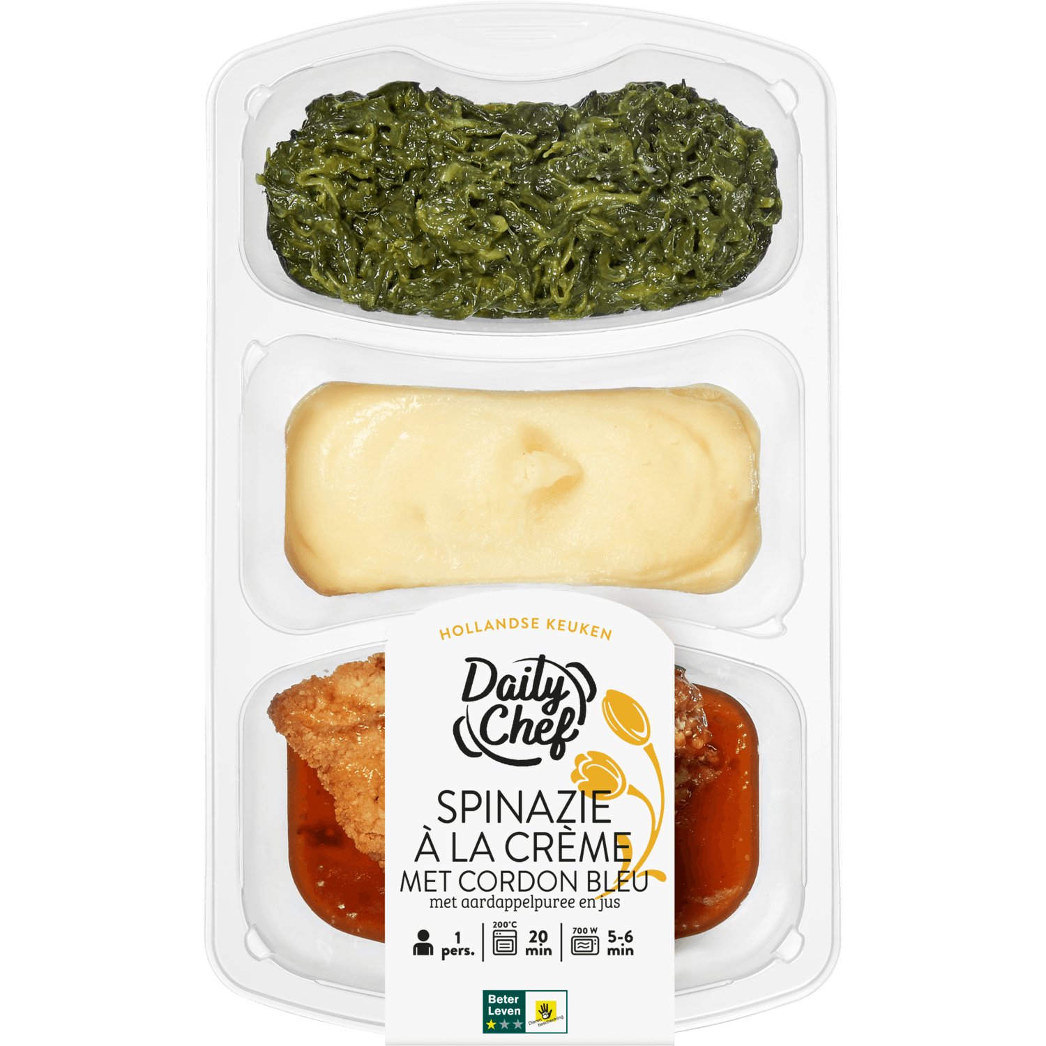 Daily Chef Spinazie a la creme met cordon bleu en puree
