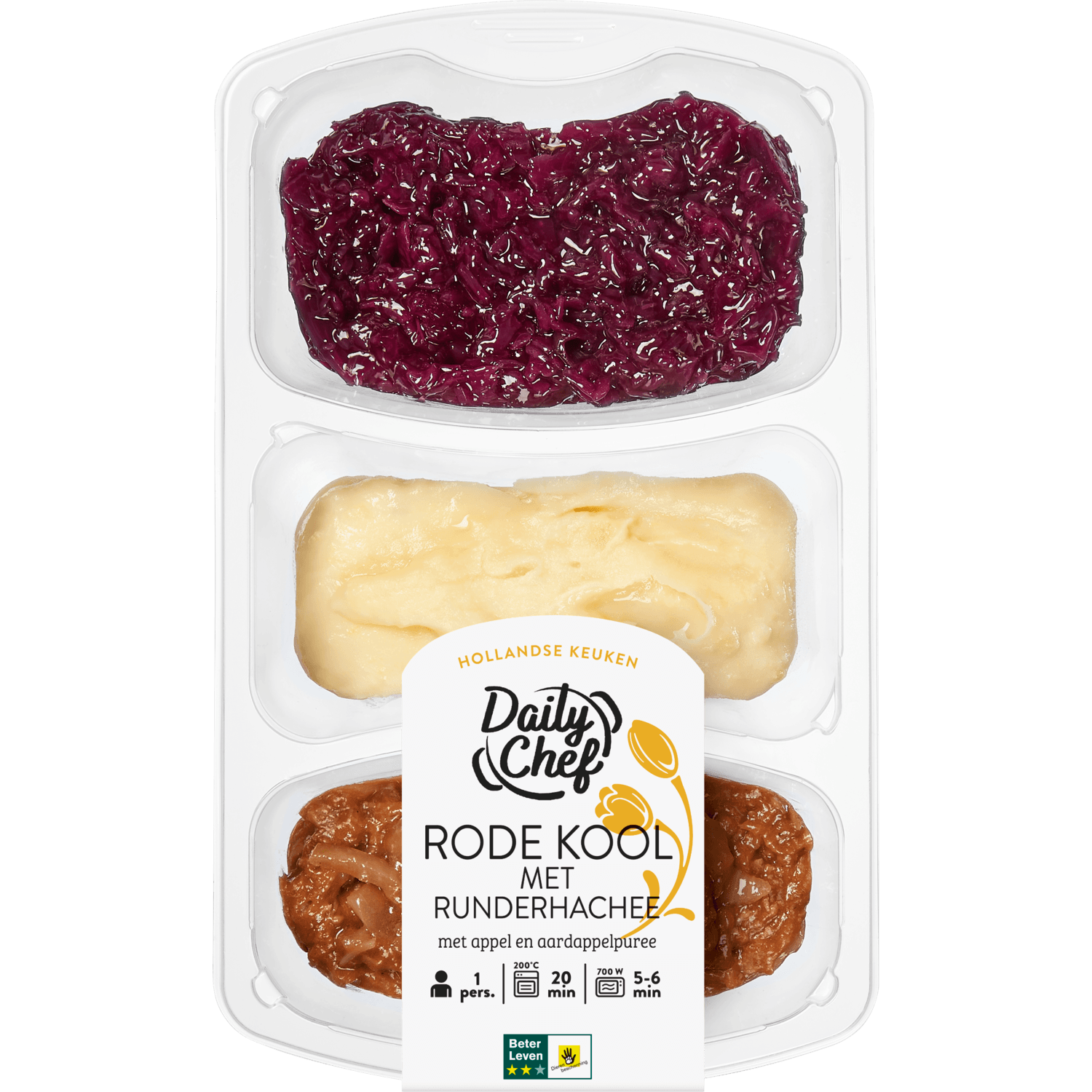 Daily Chef Rode kool met runderhachee appel en aardappelpuree