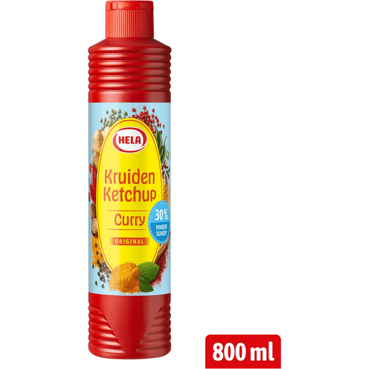 Hela Kruiden Ketchup Curry 30% minder suiker 800 ml